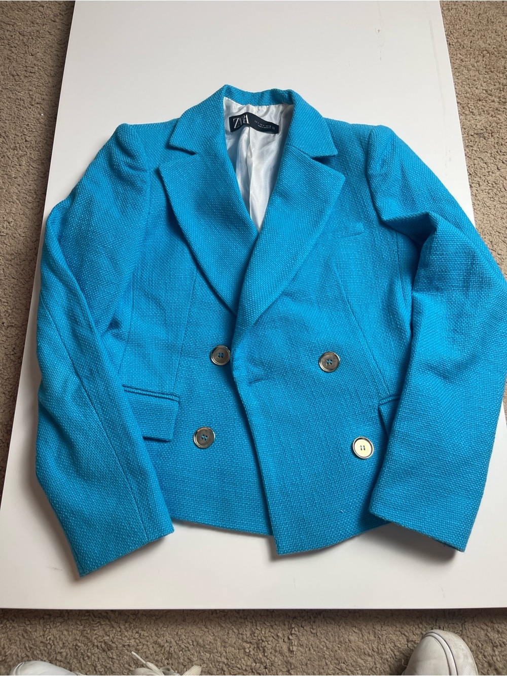 Zara Turquoise Double-Breasted Blazer Jacket with Gold Buttons
